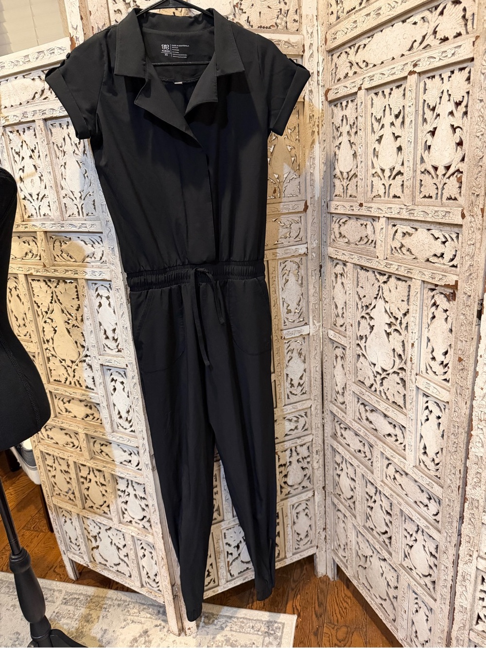 Albion Black Short-Sleeve Drawstring Jumpsuit